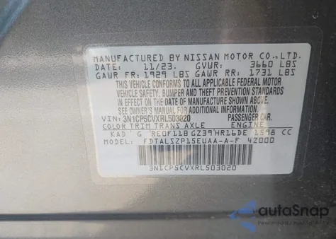 2024 Nissan Kicks Sv Xtronic Cvt z USA, uszkodzony, nr VIN 3N1CP5CVXRL503020